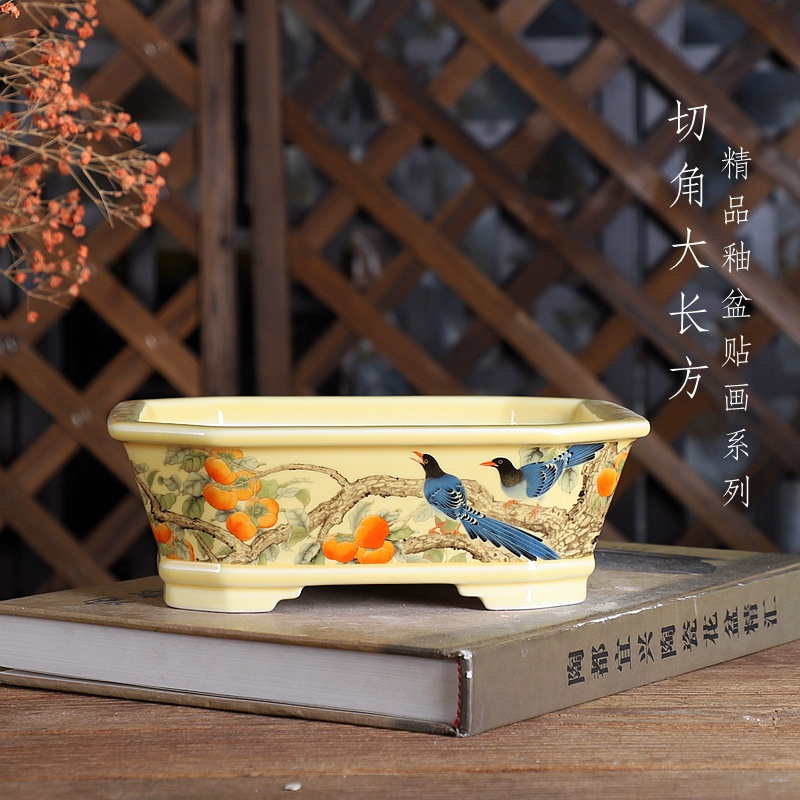 Bonsai Garden For Desk - Porcelain Rectangle Bonsai Pot, Traditional Chinese