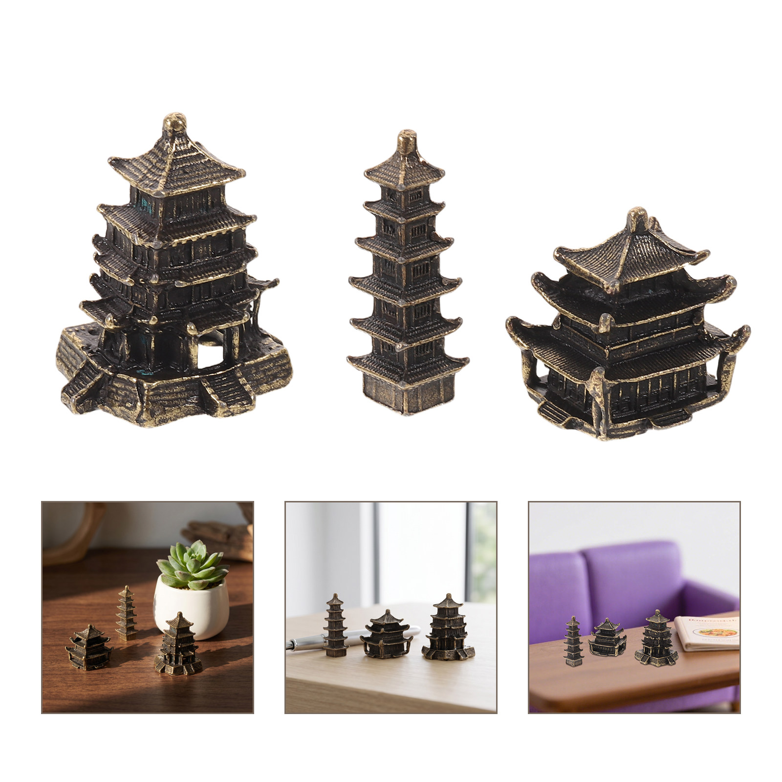 3Pcs Brass Feng Shui Pagoda St - Bonsai Garden For Desk ulasan dan harga